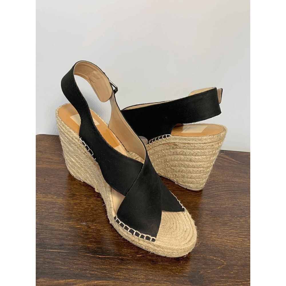 Dolce Vita Womens Espadrille Wedge Sandals Faux Suede Upper Black Nude Size 10